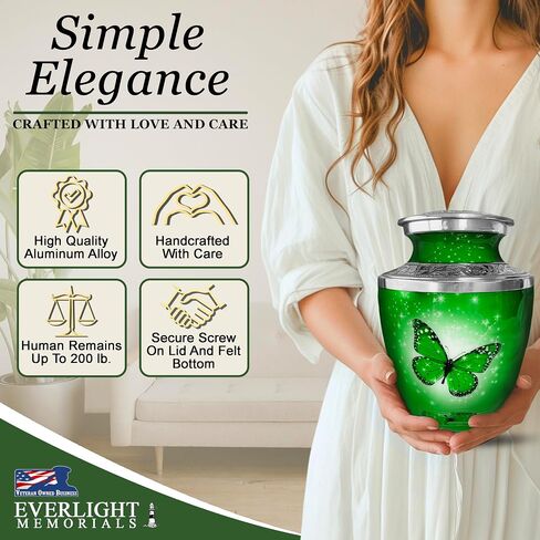Heart Shaped Keepsake Cremation Urns for Human Ashes - Green Butterfly Small Keepsake Urn for Men Women Children Pets - Burial Urns in Kuwait
