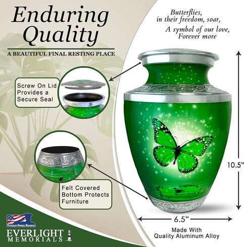 Heart Shaped Keepsake Cremation Urns for Human Ashes - Green Butterfly Small Keepsake Urn for Men Women Children Pets - Burial Urns in Kuwait