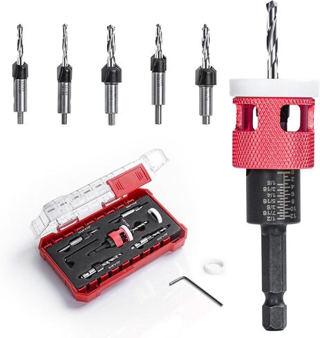 5 Pcs Countersink Drill Bit Set with Low Friction Depth Stop, HSS M2 Tapered Bits 1/8" 9/64" 5/32" Drill+3/8" 82° Counter-Bore,11/64" 3/16" Drill+ 1/2" 82° Counter Bore,1/4" Hex Shank(Yellow) in Kuwait