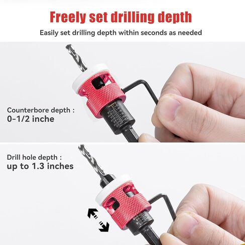 5 Pcs Countersink Drill Bit Set with Low Friction Depth Stop, HSS M2 Tapered Bits 1/8" 9/64" 5/32" Drill+3/8" 82° Counter-Bore,11/64" 3/16" Drill+ 1/2" 82° Counter Bore,1/4" Hex Shank(Yellow) in Kuwait
