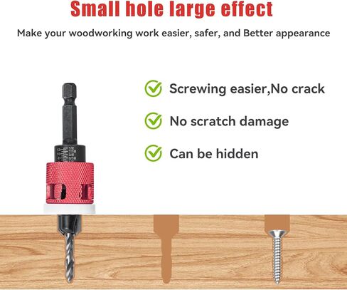 5 Pcs Countersink Drill Bit Set with Low Friction Depth Stop, HSS M2 Tapered Bits 1/8" 9/64" 5/32" Drill+3/8" 82° Counter-Bore,11/64" 3/16" Drill+ 1/2" 82° Counter Bore,1/4" Hex Shank(Yellow) in Kuwait