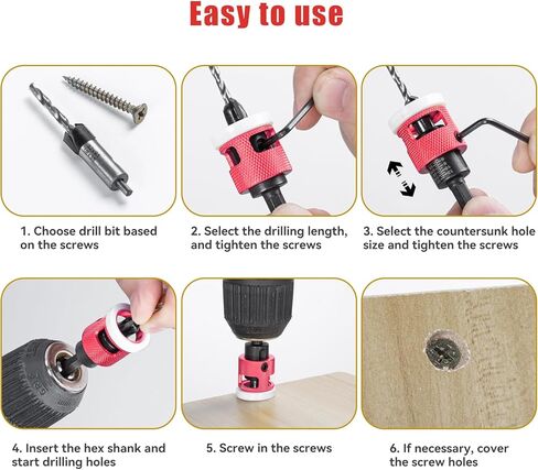 5 Pcs Countersink Drill Bit Set with Low Friction Depth Stop, HSS M2 Tapered Bits 1/8" 9/64" 5/32" Drill+3/8" 82° Counter-Bore,11/64" 3/16" Drill+ 1/2" 82° Counter Bore,1/4" Hex Shank(Yellow) in Kuwait