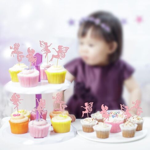 Gyufise 24Pcs Fairy Cupcake Toppers Glitter Ballet Dancer Flower Angel Fairy Cupcake Picks Decoration for Wedding Bridal Shower Baby Shower Birthday Party Cake Decorations Supplies Gold in Kuwait