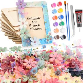 12 Pack DIY Flower Picture Frame Painting Craft Kit 7.5 x 5.5 Spring Summer Unfinished Wooden Photo Frames Pearl Faux Flower 3D Butterfly Picture Frame to Decorate Paint for 4 x 6 Photos