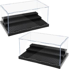 Minifigure Display Case,Removable Clear Dustproof Acrylic Display Box Storage with 3 Movable Steps for Action Figures Blocks,Gift for Minifigure Doll Collectors and Children (Black, 1 Pack)