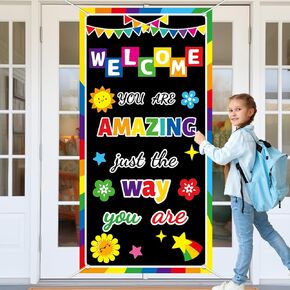 Wiooffen Classroom Colorful Welcome Door Cover Banner Back to School Classroom Decorations Wall Door Decor Porch Sign Kindergarten Preschool Elementary Middle (YOU ARE AMAZING JUST THE WAY YOU ARE)