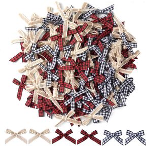 Baotongle 150pcs عيد الميلاد Mini Blaid أقواس الخيش أقواس عيد الميلاد Buffalo Blaid Blaid Bows زخرفة لحرف الأشجار عيد الميلاد ديكور المنزل DIY (150)