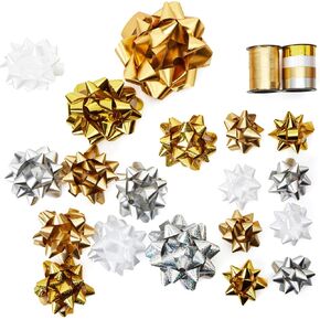 21 PCS عيد الميلاد أقواس هدية مع شرائط عيد الميلاد الشباك هدية العطلة أقواس التغليف أقواس مجموعة متنوعة من أقواس هدايا لاصقة ذات ألوان متعددة الحجم (الذهب/الفضة/الأبيض)