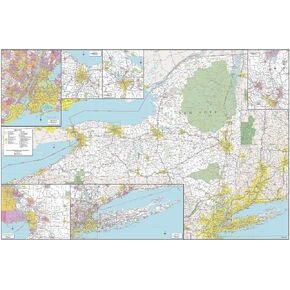 MapSherpa: خريطة جدار ولاية نيويورك - ملصق كبير - 32 × 48 بوصة - التصفيح الأمامي