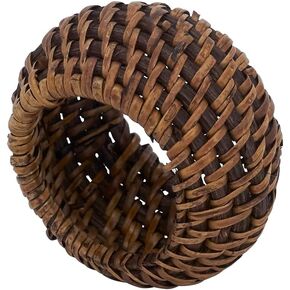 SARO LIFESTYLE Avignon Collection Woven Rattan Napkin Rings (Set of 4), 2.4", Brown