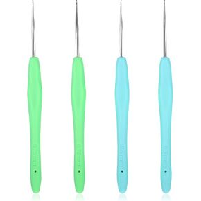 4pcs مجموعة السنانير الكروشيه الصغيرة ، 0.75 ملم/0.5 ملم الإبر الكروشيه الدانتيل المقبض المريح للأيدي المفاصل ، أداة حياكة خيط التطريز DIY للمبتدئين والخيوط الكروشيه