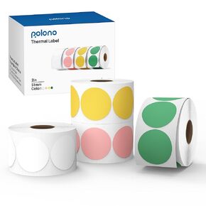 Polono Genuine 2 "Color Circle Direct Thermal Labels ، ملصقات حرارية (3000 ملصقات/4 لفات) ، ملصقات حرارية ذاتية لاصق متوافقة مع Polono PL80E ، PL70E و PL60 طابعة شحن