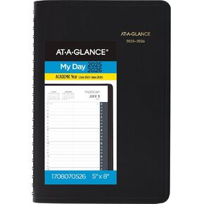 AT-A-GLANCE Planner 2025-2026 Academic, Daily Appointment Book, 5" x 8", Small, Flexible Cover, Quarter-Hourly, Black (7080705)