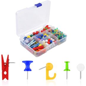 مجموعة دبابيس الدفع متعددة الألوان 200 PCS ، 5 ​​أنماط دفع دبوس الخطاف مقاطع دفع مزخرفة الإبهام مع دبابيس دفع النقطة الصلب لبطولة لوحة الفلين ملصقات الجدار ملصقات الخريطة