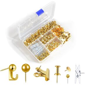 400 PCS مجموعة دبابيس دفع ذهبية ، 7 أنماط دبابيس دفع ، دبوس المسامير ، Thumb Thumb Toots for Cork ، ملحقات المكاتب المنزلية لوحات النشرة