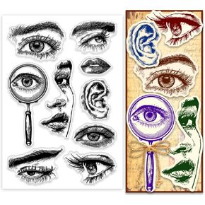 PH PandaHall Face Clear Stamp Five Senses Transparent Silicone Stamp Eye Eyebrow Lips Ear Noses Rubber Stamp Seals for Card Making Crafting Decoration DIY Scrapbooking Supplies 6.3x4.3 inches