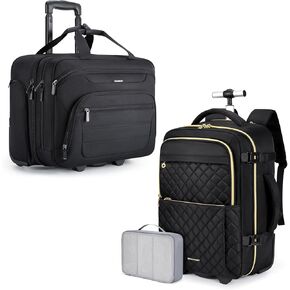 BAGSMART Rolling Laptop Bag+ Rolling Backpack for Women, Wheeled Backpack with Packing Cube, Wheeled Briefcase Fits 17.3 Inch Laptop,