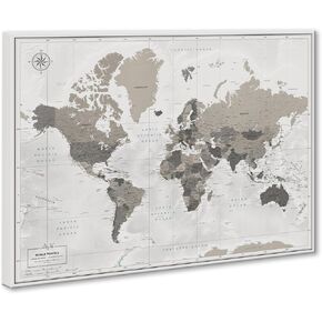 World Map Pin Board on Canvas - Bost World Map Push Board - Navy World Travel Map - (32 × 24) بواسطة خريطة المغامرة الدبوس