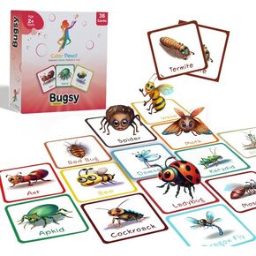 البطاقات التعليمية Bugsy Bug - 36 بطاقة في مربع | تعرف على الحشرات والبق واكتشاف الطبيعة | هدية تعليمية للأطفال الذين تتراوح أعمارهم بين 2-4 | بطاقات تعلم الأطفال ، تعليمية ، تعلم ما قبل المدرسة