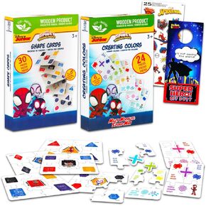 Spidey and Friends Puzzle Pairs for Toddlers - Bundle with Spiderman Shapes and Colors Puzzle Pairs Flash Cards for Boys, Girls | Spiderman Learning Toys for Kids