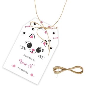50pcs Cat شكرًا لك العلامات ، علامة هدية Kitty مع سلسلة لحفل عيد الميلاد ، شكرًا لك على علامات الورق لعيد ميلاد الطفلة/Pet Cat تحت عنوان الجنس الكشف عن حفلات الحفلة