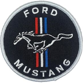 Ford Mustang Logo Circle Patched 3 Int Round 3 بوصة | رقعة ختم الحرارة للملابس ، سترة جان ، حقيبة ظهر سوداء ، قبعة ، سترات ، وأكثر من ذلك