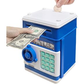Piggy Bank Electronic Mini ATM للأطفال ، لعبة Safe Money Saving Box Banks Banks Lock Code Code Lock للأطفال من 3 إلى 14 عامًا ، هدية فتيات مثالية (Silver)