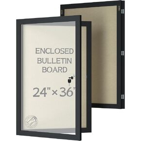 INNOVART Enclosed Bulletin Board 36"x24", Lockable Cork Noticeboard with Natural Wood Frame, Indoor Enclosed Bulletin Board, Wall Display Case with Swing-Open Door Information Cabinet