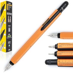 Monteverde USA 9-in-1 Tool Fountain Pen باللون البرتقالي-NIB المتوسطة ، وقلم متعدد الوظائف مع القلم ، والفكات ، والمستوى ، والمجموعة الحصرية ، هدية مثالية للمحترفين