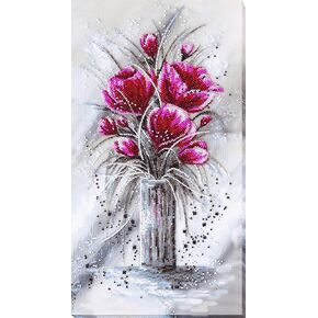 Bead Embroidery Kit Red Emerald. DIY Beadwork Craft Kit for Beginners. Hand Made Beading kit from Abris Art, Ukraine. Stylish needlework set, needlepoint pattern red tulip flower purple decor wall art