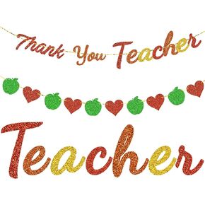 2PCS Teacher Appreciation Banner Decoration Thank You Teachers Banner Appreciation Classroom Decoration Teacher’s Day appreciation gifts School Classroom Office Banner Decoration