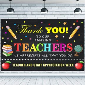 Thank You Teachers Photography Backdrop, Durable Soft Fabric, 7x5ft Staff Teacher Appreciation Wall Background Teachers Appreciation Week Decoration for School Classroom Office