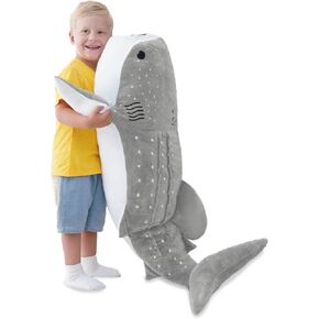 Gray Whale Shark Stuffed Animal – Giant 39 Inch Cuddly Whale Shark Plushie Shark Plush Pillow for Kids and Adults, Ocean Animal Gift for Shark Lovers