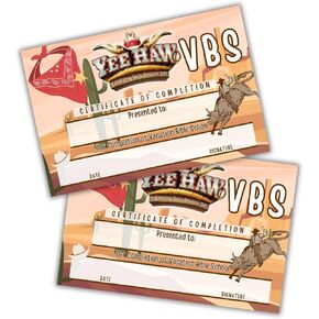 VBS YeeHaw Country Cowboy Certificate of Completion 50pk 6x9" Farm Vacation Bible School Award Participation Camp Horses Ranch