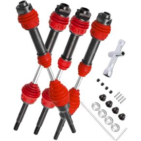 Drive Shaft CVD Upgrades Part for 1/10 Slash VXL 4X4,Stampede VXL 4X4,Rustler VXL 4X4,Hoss VXL 4X4 4WD,4PCS Steel #45 Front Rear Transmission Universal Driveshaft Axles Hops Up,Red