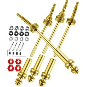 CVD Upgrades Part for 1/10 Rustler VXL 4X4,Stampede VXL 4X4,Slash VXL 4X4 Platinum Ultimate,Hoss VXL 4X4 4WD RC, Alloy Front Rear Stainless Steel #45 Axle with Red Hex,Gold