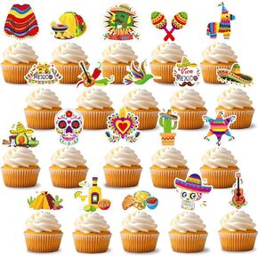 60pcs Fiesta Cupcake Toppers Cinco de Mayo Cake Toppers Mexican Topcank موضوع الديكور للعرض لمستلزمات الحفلات