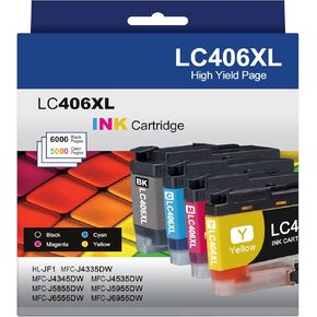 LC406XL LC406 Ink Cartridges Compatible for Brother LC406 XL 406XL for MFC-J4335DW MFC-J5855DW MFC-J6555DW MFC-J4535DW MFC-J6955DW MFC-J4345DW MFC-J5955DW Printer, Black Cyan Magenta Yellow, 4-Pack