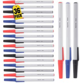 1 intheoffice pens point ، أقلام نقطة ملونة ، أقلام عصا ، نقطة متوسطة ، 1.0 مم ، تعتمد على الزيت ، 12 أسود ، 12 أقلامًا باللونين الأحمر ، 36.