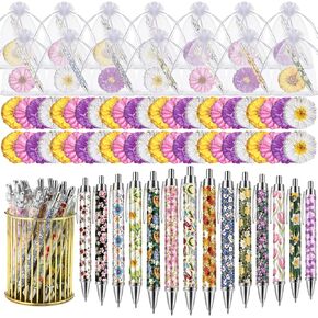 48 PCS Ploral Point Pen Ben Ben مع زهرة لزجة ملاحظات لزجة بيضاء أكياس هدايا قابلة للسحب لفصل الربيع الصيفي جوائز فصول الدراسية تبادل الهدايا المكتبية (زهرة)