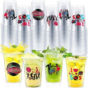 Geyoga 100 PCS البلاستيك كؤوس الحفلات التي يمكن التخلص منها 16 أوقية كؤوس واضحة كوب أعياد الميلاد لوازم حفلات عيد ميلاد لصالح Holiday Beverage Beverage (الخمسينيات)