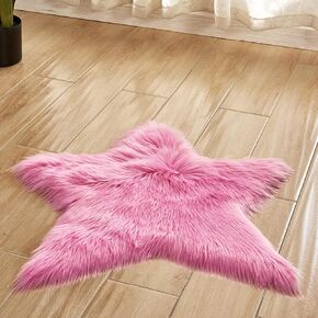 Light Blue 24" Star Shaped Solid Shaggy Throw Rug Fluffy Faux Wool Plush Carpet Kids Bedroom Cushion Decor Christmas Girls Gift Mat