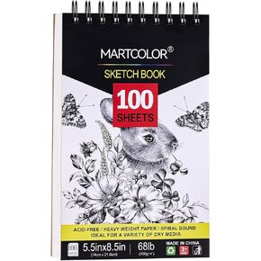 MartColor 5.5x8.5 "مجموعة كتاب رسم متميز ، حزمة واحدة ، 100 ورقة (68 رطل/100 جم) كراسة رسم ، ورق الرسم المربوطة الحلزونية ، وورقة رسم الفنانين للفنون المبتدئين ، مثالية لمعظم الوسائط الجافة