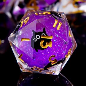 Cat Liquid Core DND Dice Set - 7 Pcs Sharp Edge Resin Polyhedral for Roleplaying Games, Dungeons and Dragons （Blue）