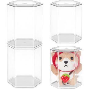 OLYCRAFT 4Pcs Minifigures Display Case 3.3x3.7x4.4 Inch Hexagonal Column Collectible Display Box Collection Minifigure Storage Clear Display Case for Minifigure Showcase for Minifigure Storage Display