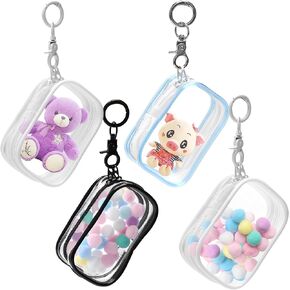 4pcs حقيبة عرض الشكل واضحة مع سلسلة مفاتيح ، حالة عرض صغيرة مقاومة للغبار ل Sonny Angels ، Blind Box ، Dolls Mini ، منظم تخزين دمية السوستة المحمولة المحمولة