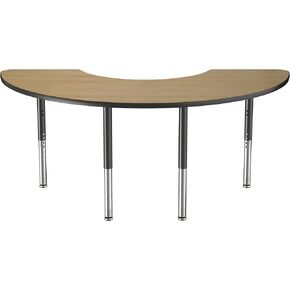 Factory Direct Partners FDP 36 "× 72" طاولة نشاط الفصول الدراسية نصف القمر مع أرجل فائقة ، ارتفاع قابل للتعديل 19 "-30" - Pasadena Oak/Black - 14793 -OBBK