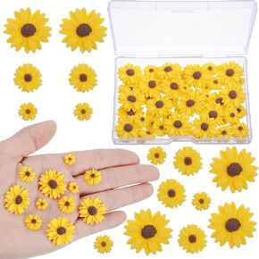 60 PCS Flatback Daisy Flowers ، Daisy Flower Epoxy Beads Charms ، Mini Devined Diisies Floret Daisy Toxy for DIY Craft ، Scrapbooking ، Home Decoration ، 3 أحجام