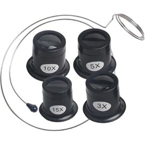 Doitool Jewelers Magnifier: 4pcs Jewellers Loupe 3x/5x/10x/15x مكبرة حلقة العيون الزجاجية مكبدي أدوات إصلاح المجوهرات التجريبية لعملات الدائرة البصرية النسيج