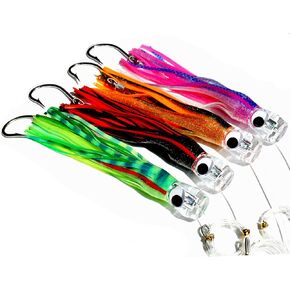 Trolling Skirt Lures Set of 4pcs 9 inch Fishing Saltwater Lures for Tuna Mahi Marlin Dolphin Wahoo，with Rigged Hooks Offshore Big Game Fishing Lures